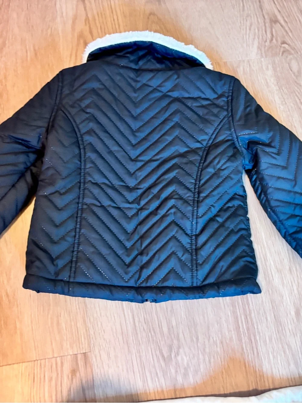 Gymboree Black Puffer Jacket with White Faux Fur Collar